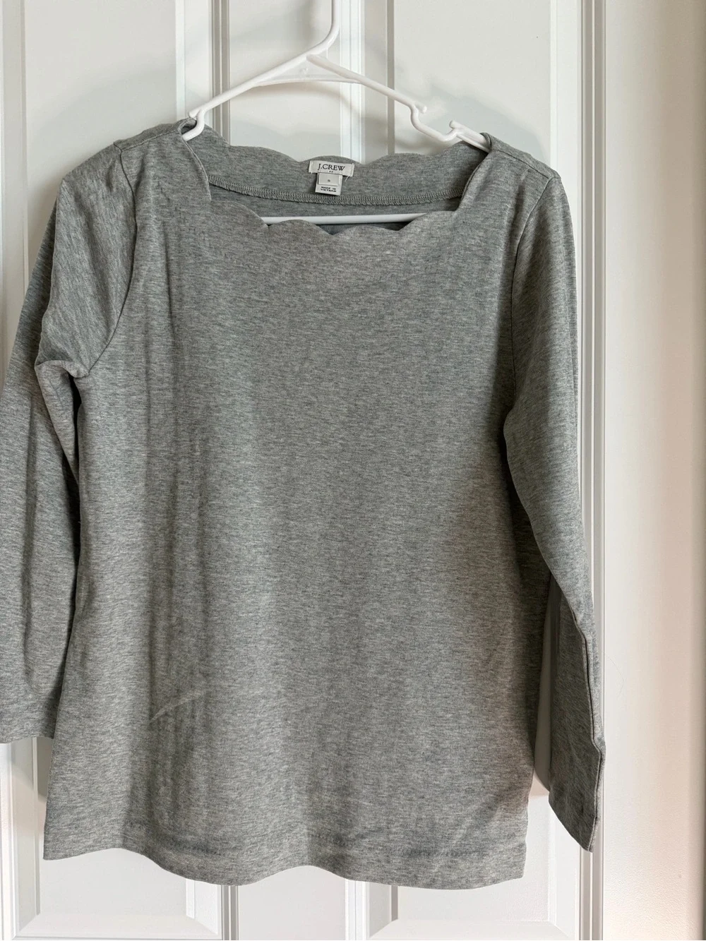 J. Crew Gray Scalloped Neck Long Sleeve Top